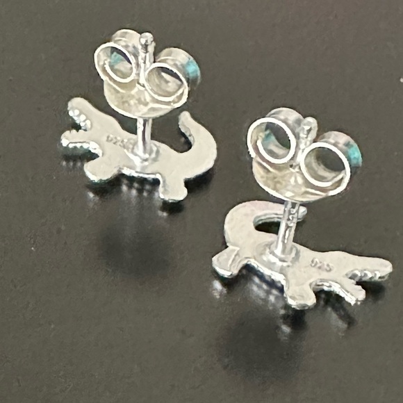 Sterling Silver Tiny Crocodile Stud Earrings - Picture 5 of 8